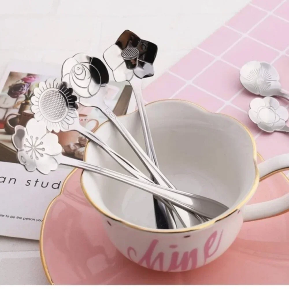 NEW 8pcs Stainless Steel Flower Silver Spoon Set - Picture 4 of 4